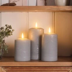 Lot De 3 Bougies Piliers TruGlow® Grises à LED Télécommandées