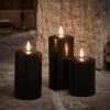 3 Bougies Piliers TruGlow® Noires à LED