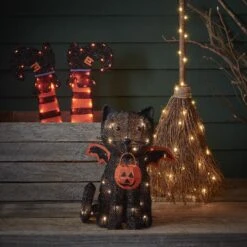 Lot De Décorations D'Halloween Chat Chauve-souris, Balai Et Jambes De Sorcière