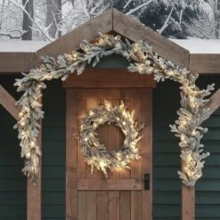 Couronne Et Guirlande De Noël Pré-éclairée D'Extérieur à Effet Givré 6 Couronne Et Guirlande De Noël Pré-éclairée D'Extérieur à Effet Givré -Noel Deco Magasin D LL230078 couronne et guirlande de noel pre eclairee dexterieur a effet givre 3