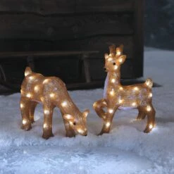 Lot De Cerf Et Biche Lumineux à Piles, Figurines De Noël En Acrylique