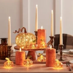 Lot De Citrouilles Lumineuses Et Bougies D'Automne