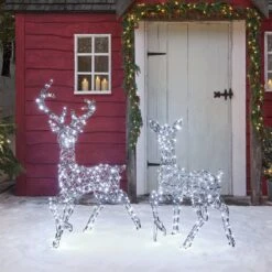 Cerf Et Biche Solaire De Noël Studley En Rotin, à LED Bicolore