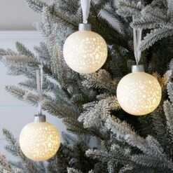 Lot De 3 Boules De Noël Lumineuses En Céramique