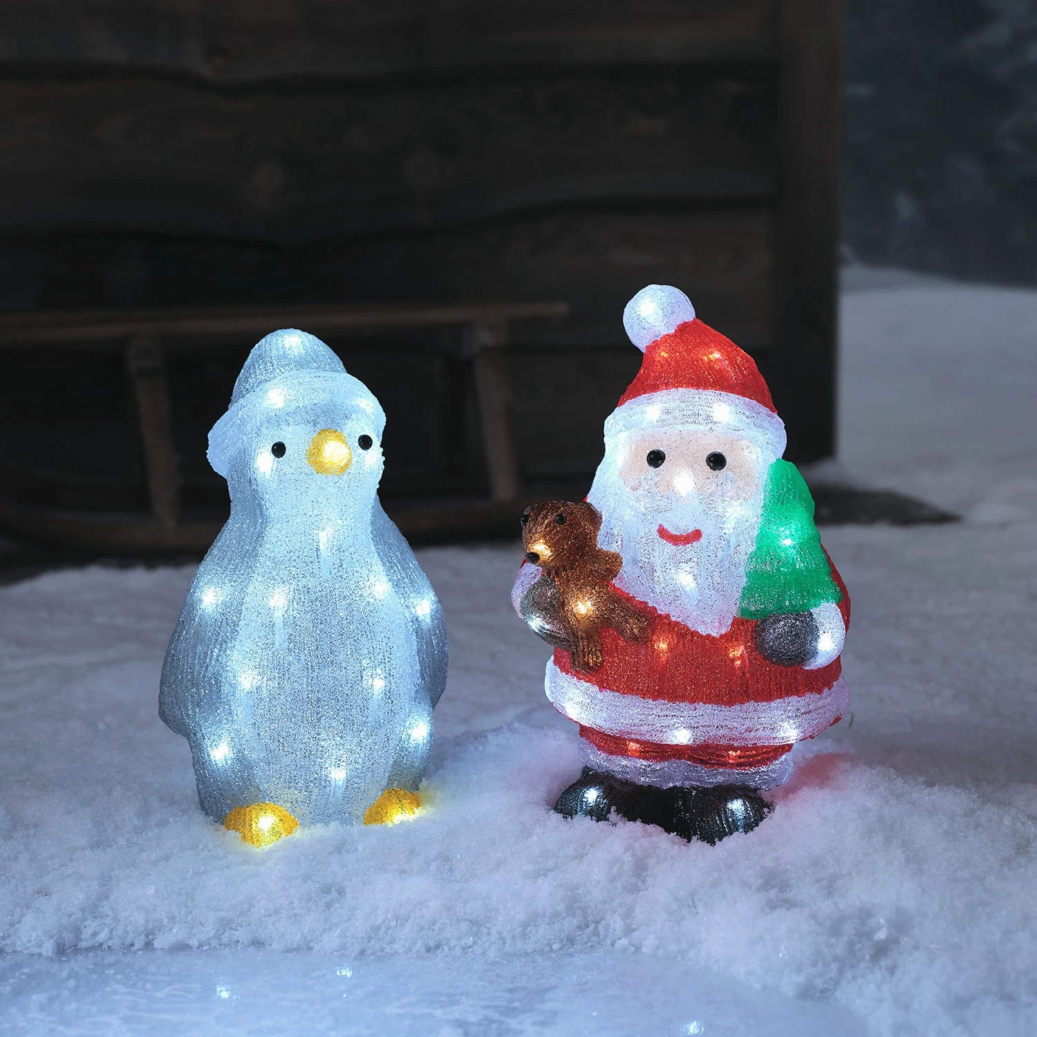 Lot De Figurines Lumineuses De Père Noël Et Pingouin En Acrylique 1 Lot De Figurines Lumineuses De Père Noël Et Pingouin En Acrylique