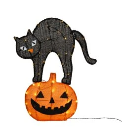 Silhouette Lumineuse Chat Noir Et Citrouille D'Halloween 8 Silhouette Lumineuse Chat Noir Et Citrouille D'Halloween -Noel Deco Magasin HA25003ON