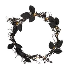 Lot De Couronne Et Guirlande Pré-éclairées D’Halloween Aux Feuillages Noirs 18 Lot De Couronne Et Guirlande Pré-éclairées D’Halloween Aux Feuillages Noirs -Noel Deco Magasin HA25013