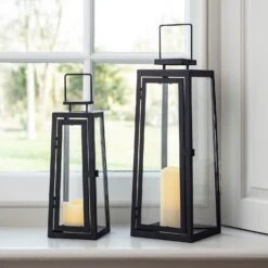 Lot De 2 Lanternes Lumineuses Pour Extérieur En Métal 12 Lot De 2 Lanternes Lumineuses Pour Extérieur En Métal -Noel Deco Magasin LA18012 2 Metal Outdoor Battery Lanterns Close P1