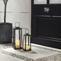 Lot De 2 Lanternes Lumineuses Pour Extérieur En Métal 14 Lot De 2 Lanternes Lumineuses Pour Extérieur En Métal -Noel Deco Magasin LA18012 2 Metal Outdoor Battery Lanterns Frontdoor P2