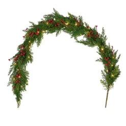 Guirlande De Noël Pré-éclairée Aux Baies Rouges 12 Guirlande De Noël Pré-éclairée Aux Baies Rouges -Noel Deco Magasin LL GA25009