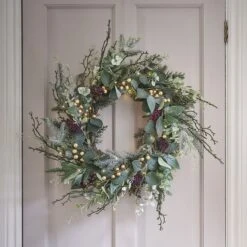 Lot De Couronne Pré-éclairée De 45 Cm En Eucalyptus, Avec Bougies De L'Avent TruGlow® Et Porte-Bougie