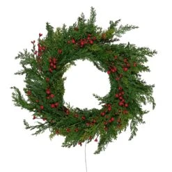 Couronne De Noël Pré-éclairée Aux Baies Rouges 11 Couronne De Noël Pré-éclairée Aux Baies Rouges -Noel Deco Magasin LL WR25009OFF