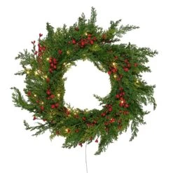 Couronne De Noël Pré-éclairée Aux Baies Rouges 10 Couronne De Noël Pré-éclairée Aux Baies Rouges -Noel Deco Magasin LL WR25009ON