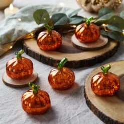 6 Citrouilles Lumineuses Miniatures En Verre 7 6 Citrouilles Lumineuses Miniatures En Verre -Noel Deco Magasin LL20038 citrouille lumineuse en verre miniature centre de table eteinte
