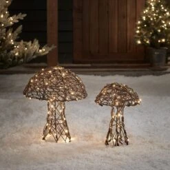 2 Champignons Lumineux En Rotin 7 2 Champignons Lumineux En Rotin -Noel Deco Magasin LL21001 duo de champignons lumineux en rotin 2
