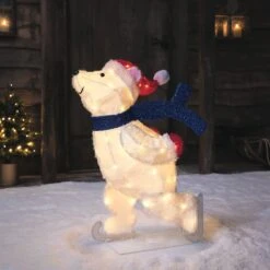 Ours Polaire Lumineux Sur Patins à Glace, Figurine De Noël à Piles