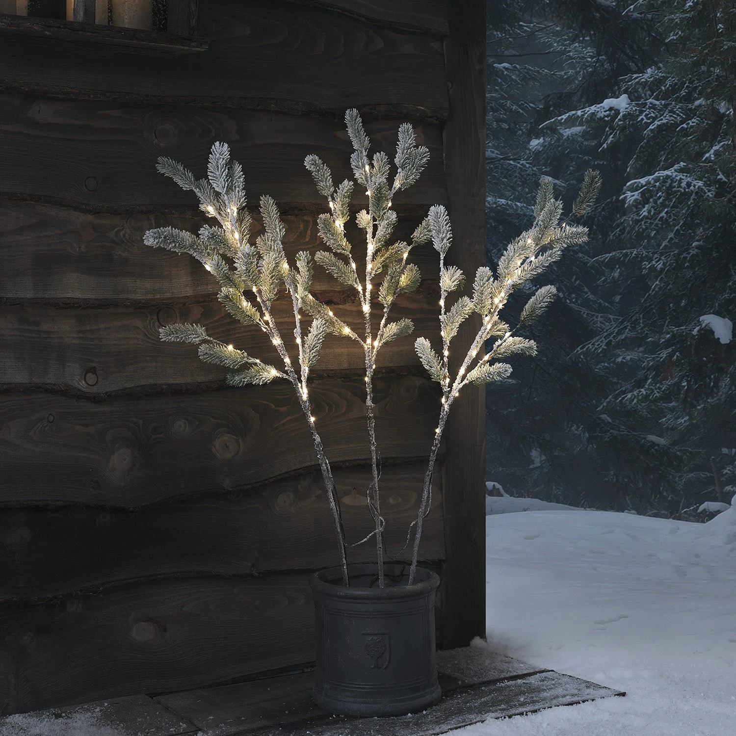 Lot De 3 Branches De Pin Givrées à Micro LED 1 Lot De 3 Branches De Pin Givrées à Micro LED