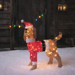 Chien Lumineux Avec Bois De Cerf à Guirlande Multicolore, Figurine De Noël De 80 Cm