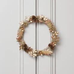 Couronne De Feuilles Dorées De 33 Cm 8 Couronne De Feuilles Dorées De 33 Cm -Noel Deco Magasin WR21023 Couronne de Feuilles Dorees de 33cm illuminee accrochee sur la porte