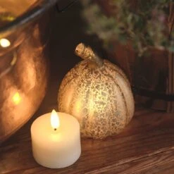 Lot De 8 Citrouilles Lumineuses En Verre à La Patine Blanche 12 Lot De 8 Citrouilles Lumineuses En Verre à La Patine Blanche -Noel Deco Magasin citrouille lumineuse a la patine blanche avec bougie votive